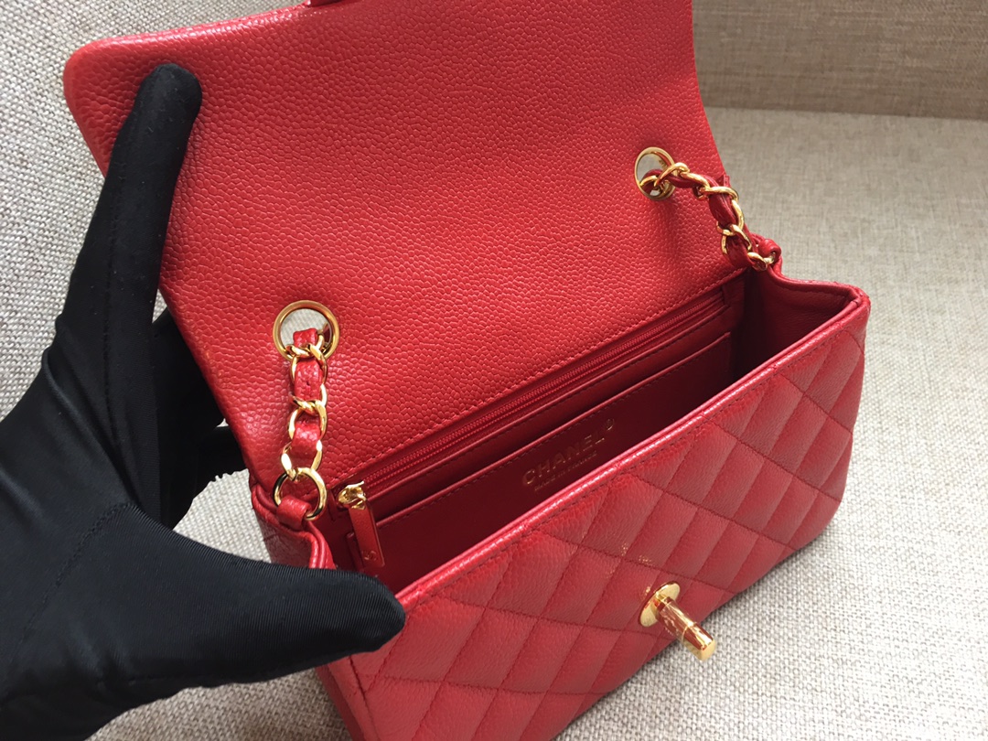 Small Classic Flap Caviar Bag A01116 Red/Gold